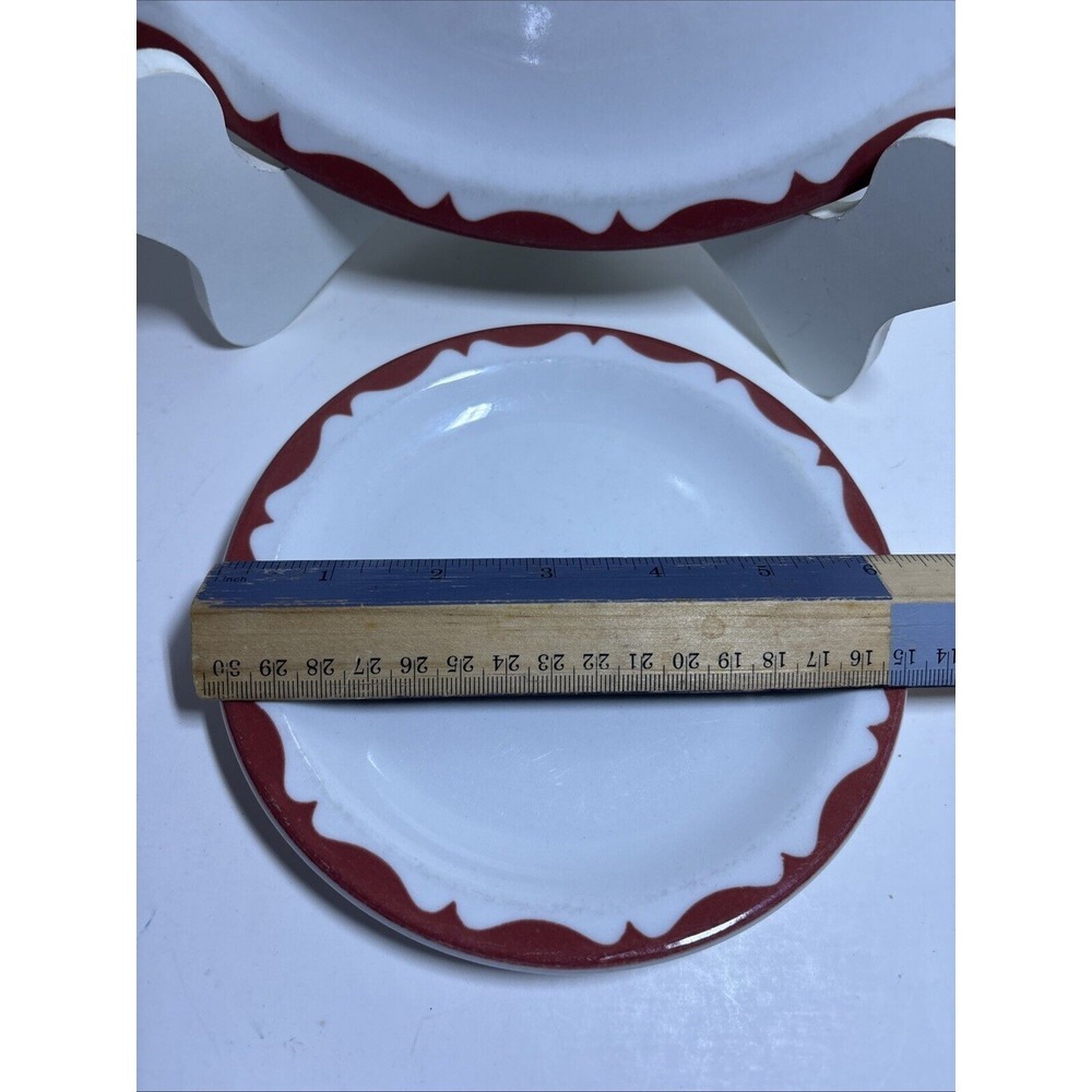 Mayer Restaurant Ware China Dinner Plate 9.5" & Plate 6.25"  Crest Wave Red Vtg - Picture 6 of 10